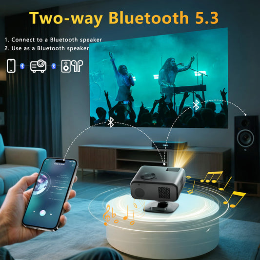 Portable 800 ANSI 1080P Mini Projector WiFi6 with Stand