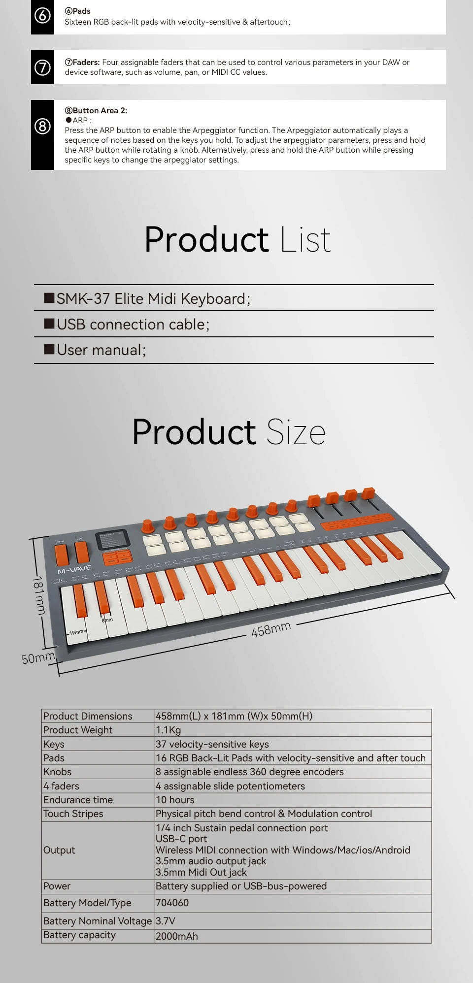 37 Key Wireless MIDI Keyboard Controller