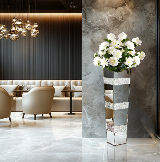 Short Crushed Diamond Glass Floor Vase