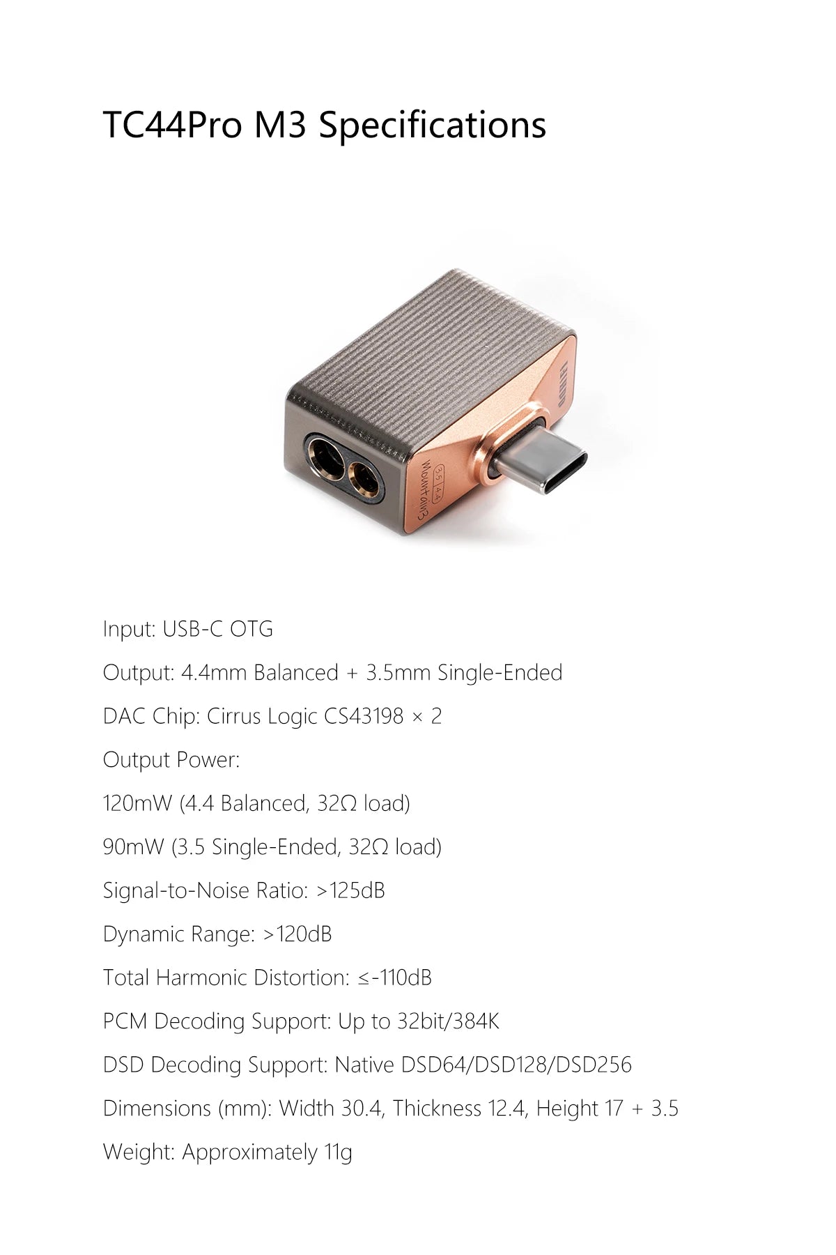 HiFi DAC AMP Adapter CS43198 Dual Output 4.4mm 3.5mm