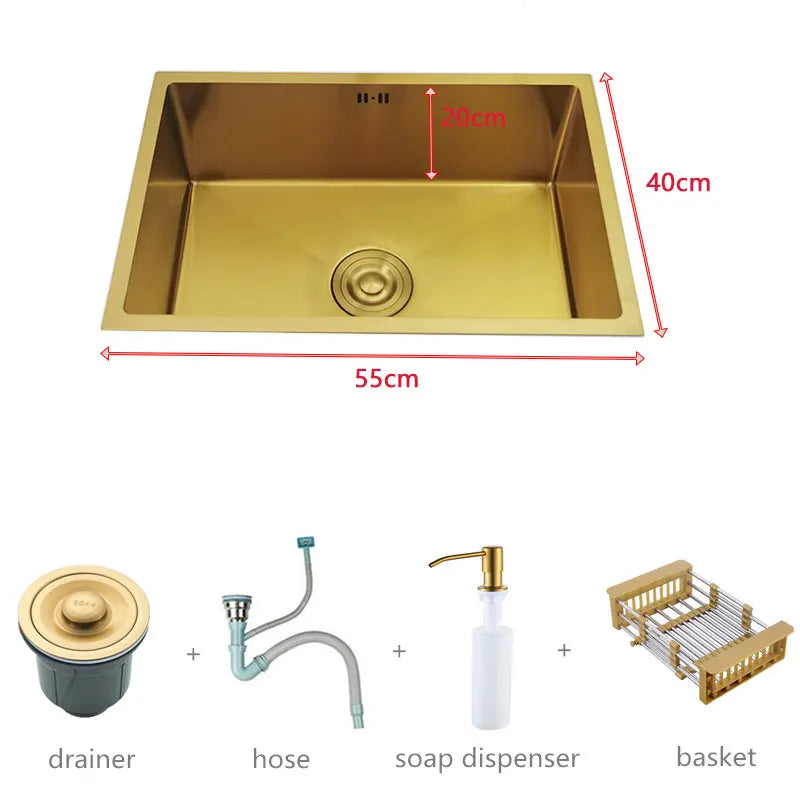 Kitchen Sink Durable Bar Island 55x40cm Golden Stainless Steel