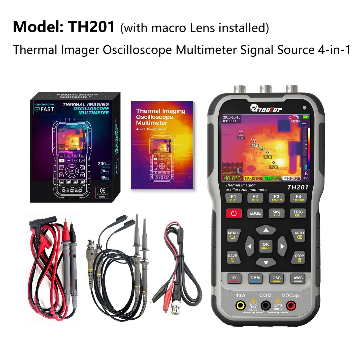 Portable 4in1 Thermal Imager Oscilloscope TH201 70MHz