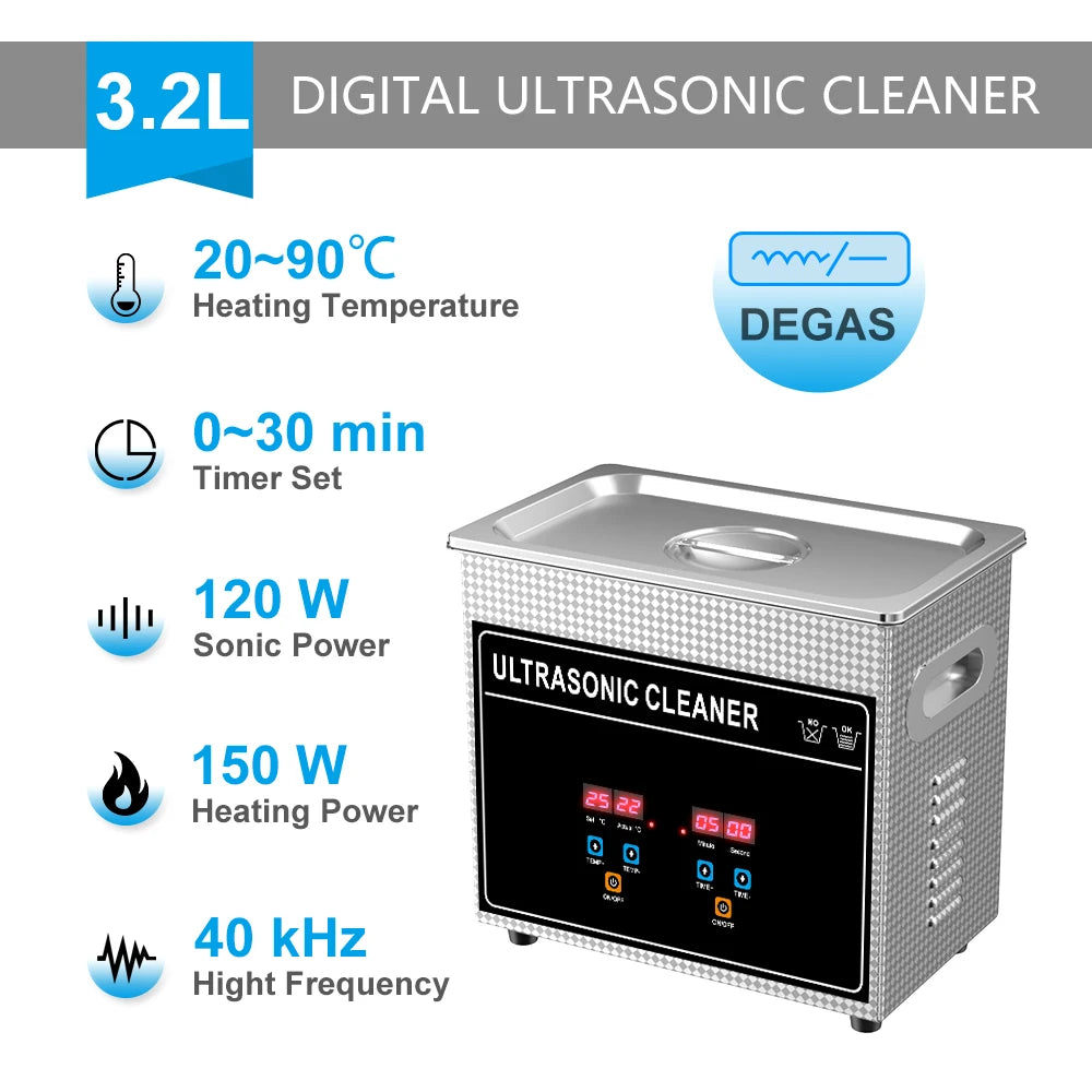 3.2L 120W Ultrasonic Cleaner with Heater Basket