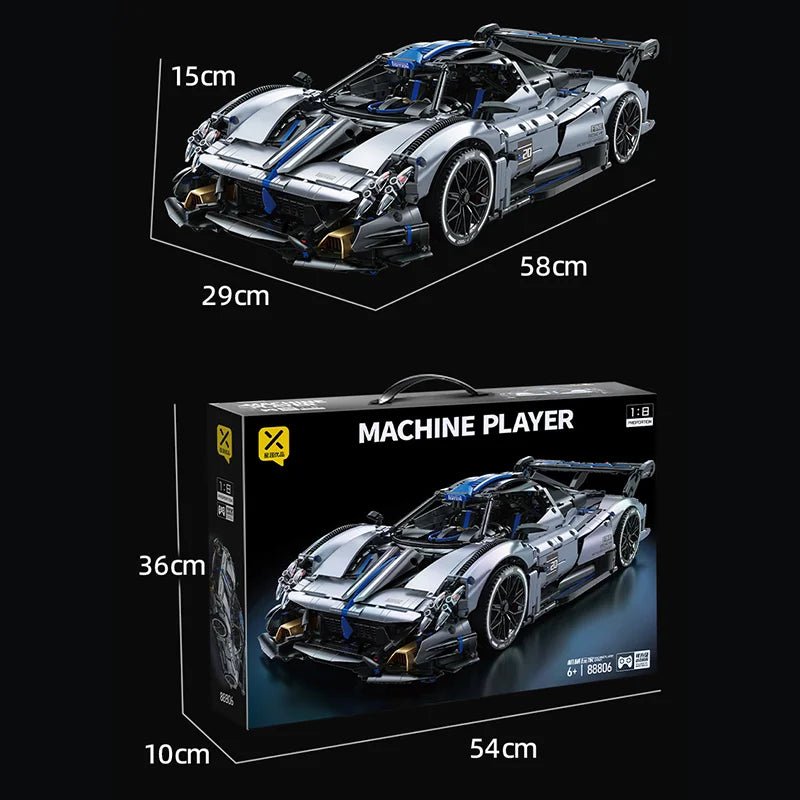 Silver Blue Technic Sports Car Construction Kit 3526 Pieces