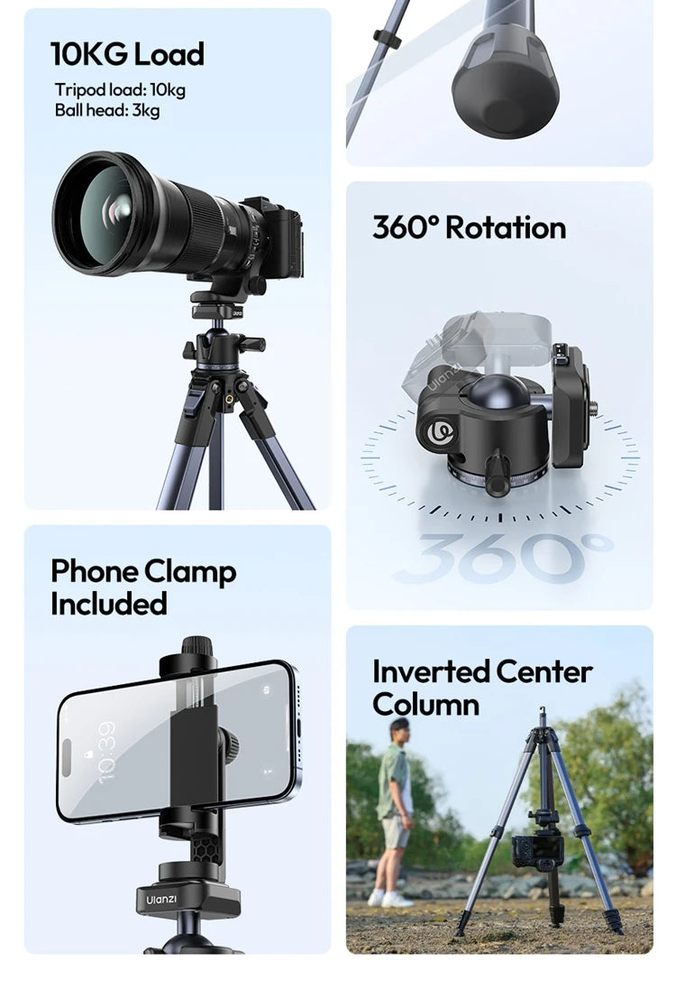 156cm Travel Camera Tripod 10kg Load Quick Release Plate