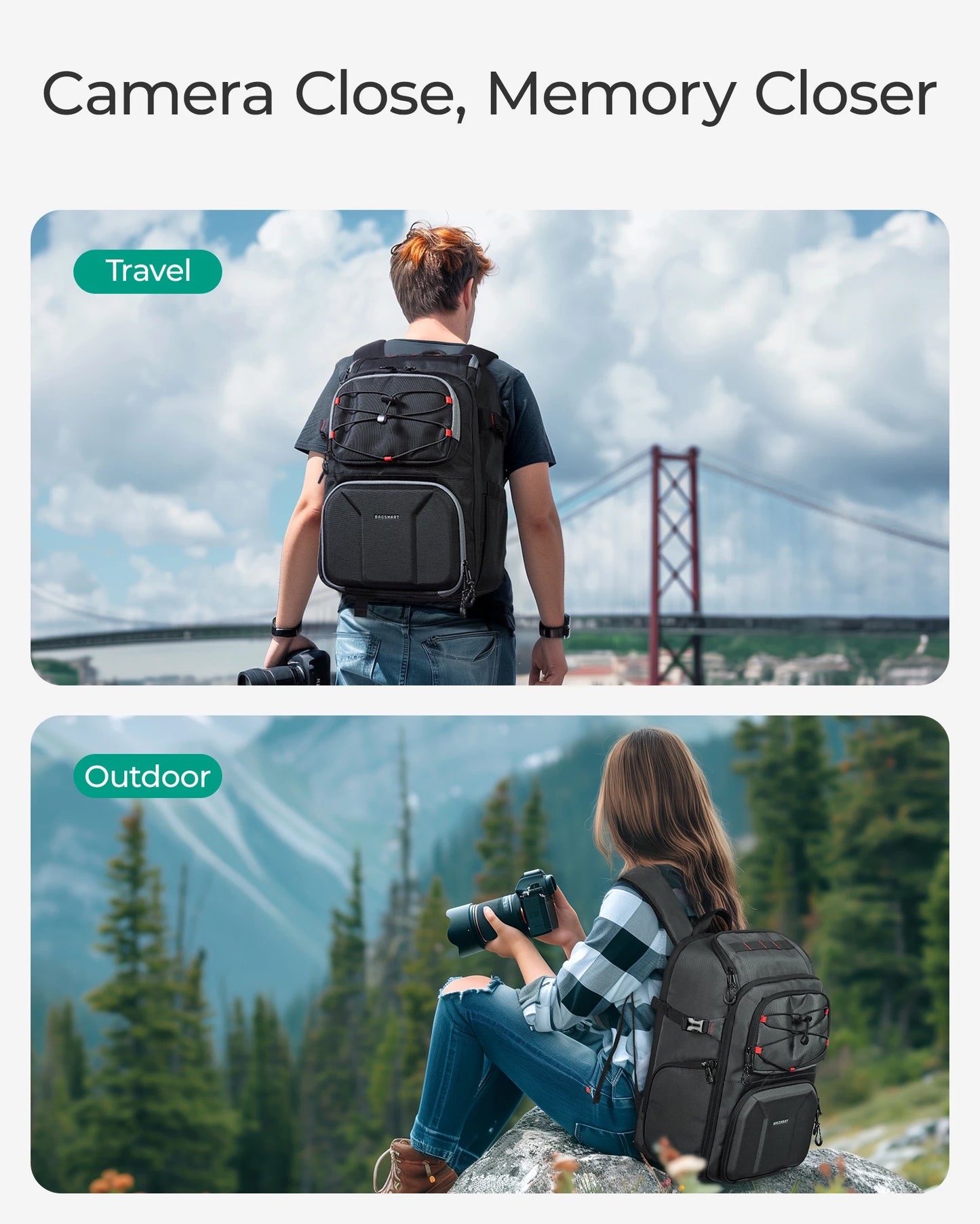 Black Camera Bag for Photographers with Laptop and Gear Storage