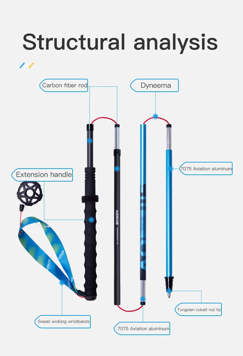 2PC Blue Carbon Fiber Ultralight Hiking Poles 120cm