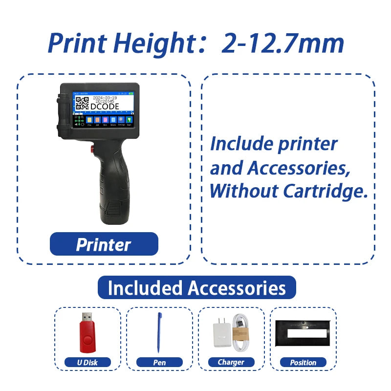 Compact Handheld Barcode and Logo Printing Machine No Ink