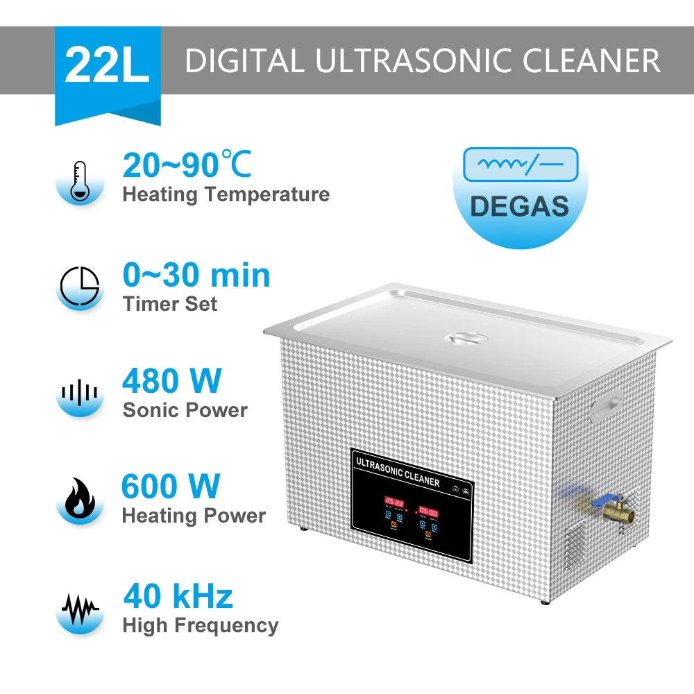 22L Ultrasonic Cleaning Bath with Timer Basket