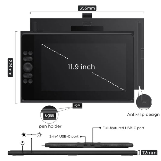 Graphic Drawing Tablet with 11.9 Inch Screen and Wheel