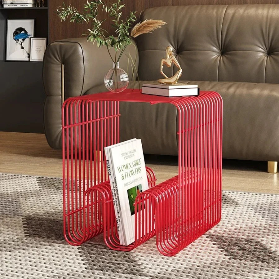 Red Nordic Accent Coffee Table with Display Rack