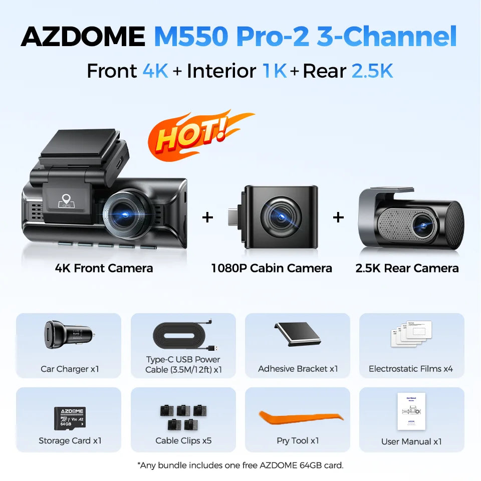 Smart 3-Channel Dash Camera Night Vision