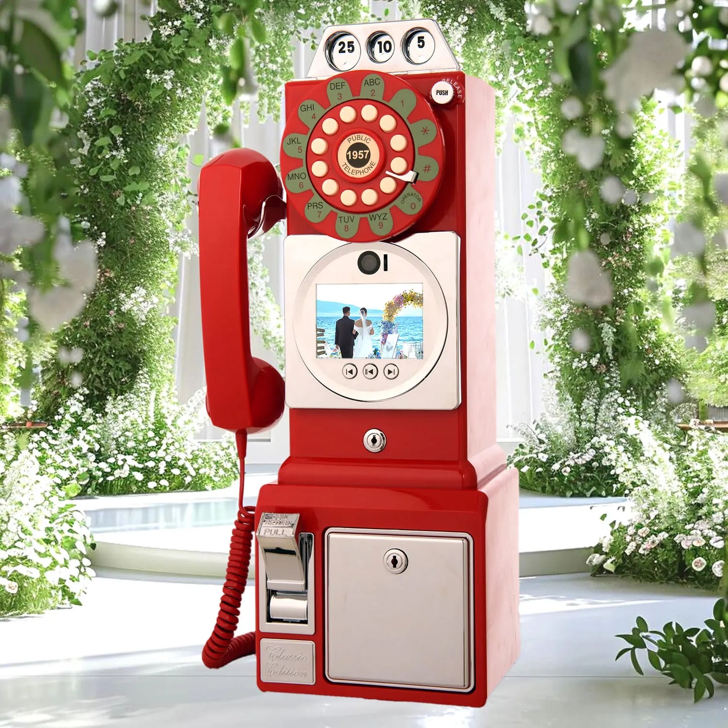 Red Retro Video Guestbook Phone with Audio Recording