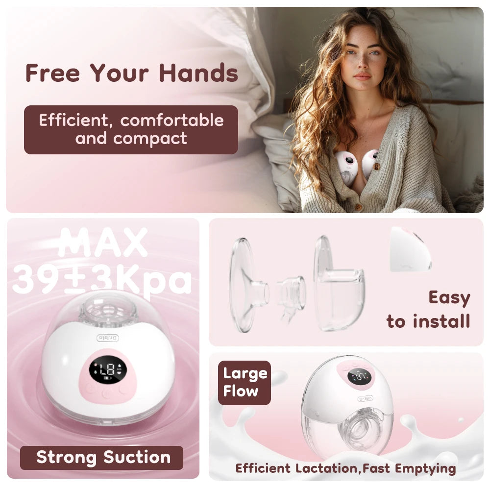 2PCS Wearable Electric Breast Pump Silent Hands Free Sky Blue