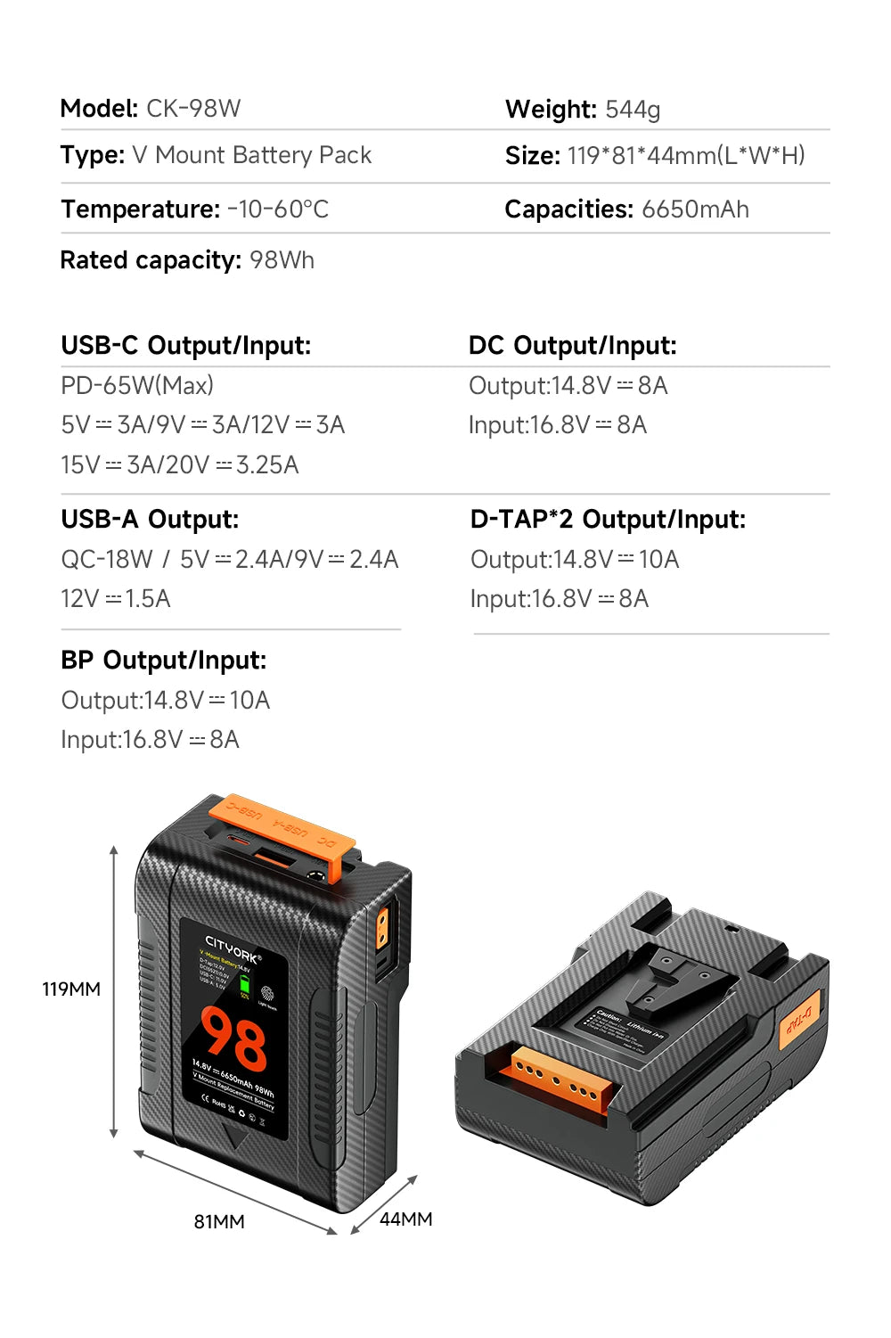 6650mAh V Mount Battery PD 65W Fast Charge