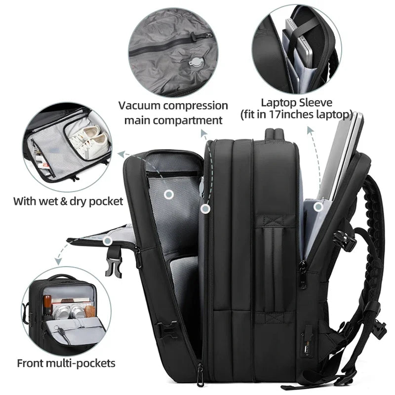Vacuum Compression Travel Laptop Backpack 17 Inch with Pump