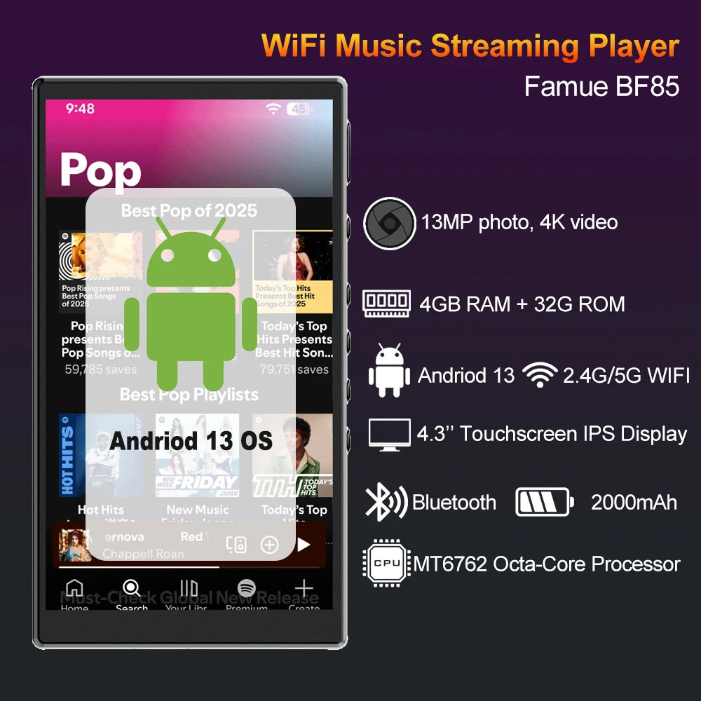64GB Touch Screen MP4 Player with Camera