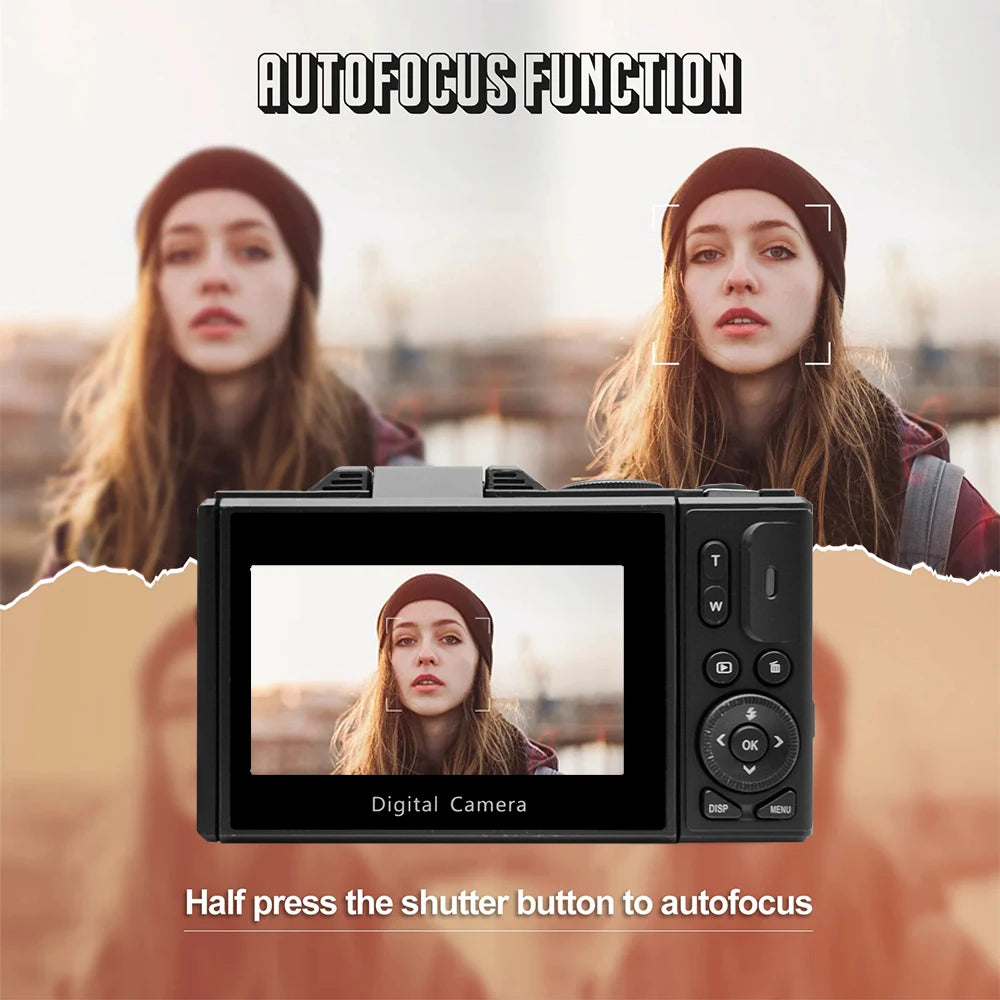 Portable 64MP 4K Vlogging Camera with Flash and 3" Flip Display