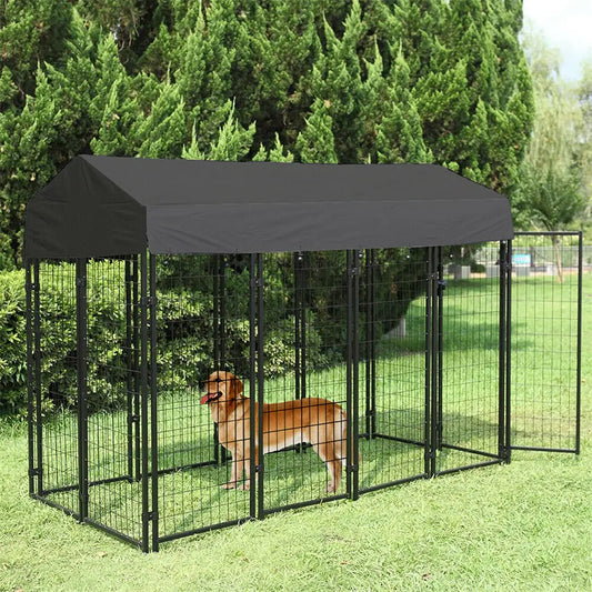 Black Large Dog Kennel Heavy Duty Outdoor Crate with Roof