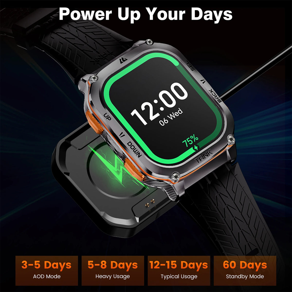 Black Waterproof Smartwatch Set with Replacement Band and Protector