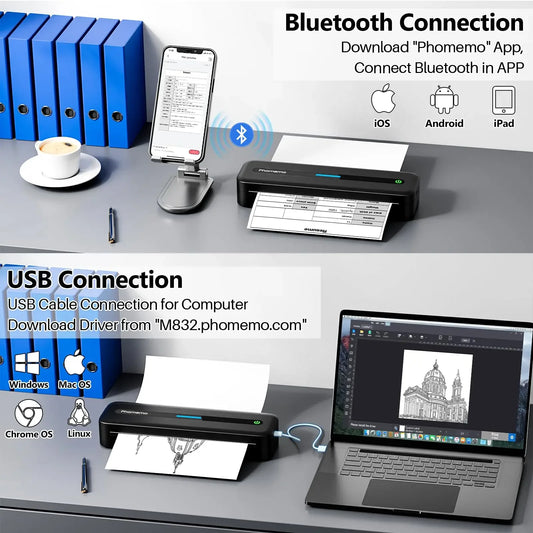 Purple Portable Wireless Bluetooth Inkless Printer A4 Thermal