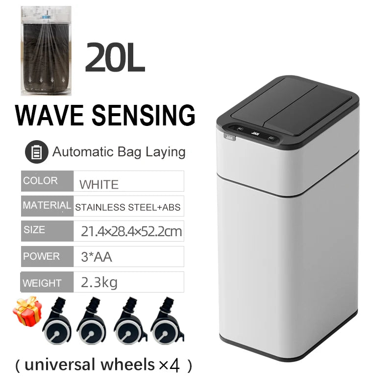 White 20L Automatic Waste Bin Smart Motion Sensor Trash Can