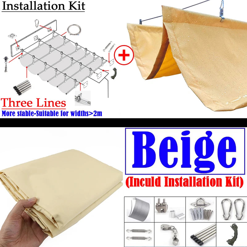 Beige 3x5m Sun-Resistant Rainproof Patio Canopy with Frame