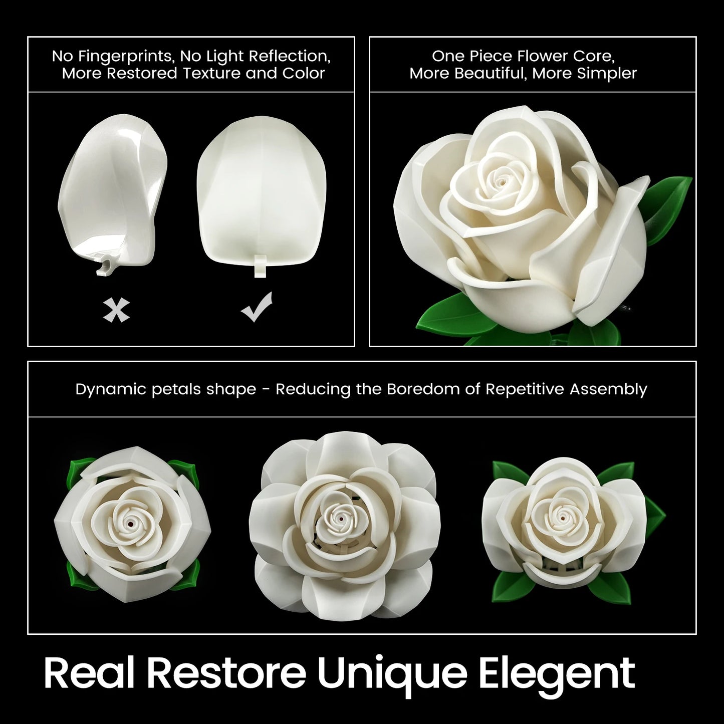 White Roses Bouquet Building Block Set for Home Decor
