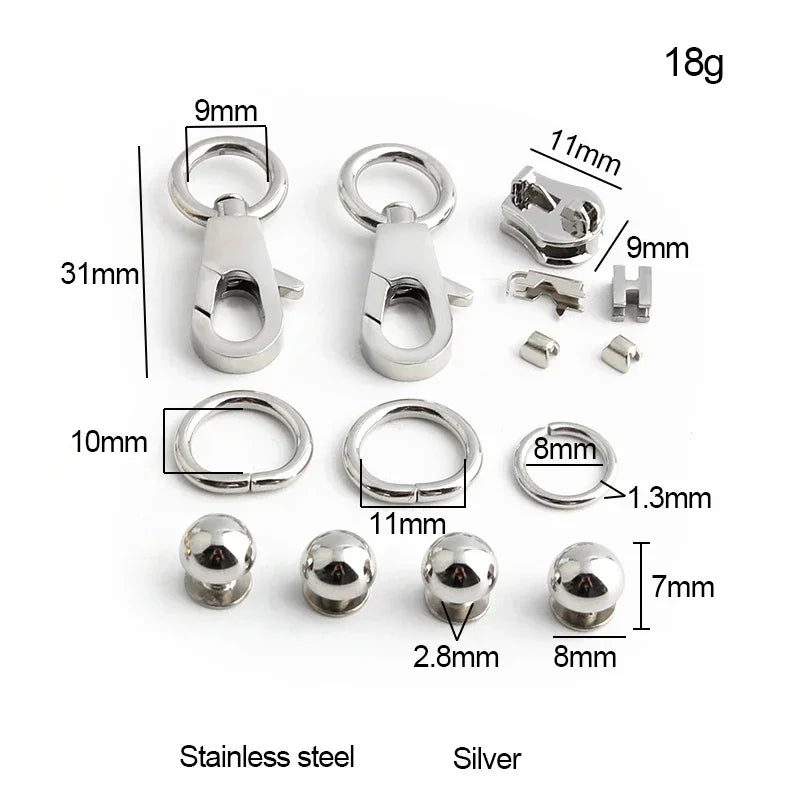 Silver Bag Clasp Eyelets Rectangle Locks 5 Sets