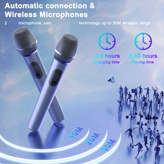 Portable Bluetooth Karaoke Speaker with Dual Microphones & LED Lights