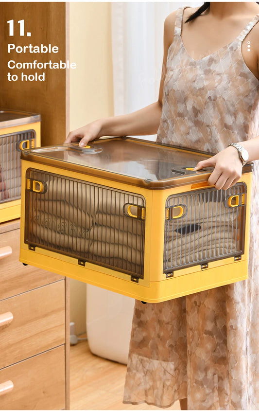 Foldable Storage Box with Wheels Stackable Closet Organizer