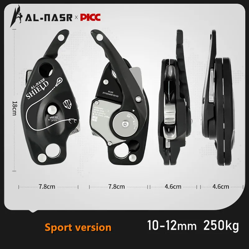 Self-Braking Climbing Descender for Rope Safety