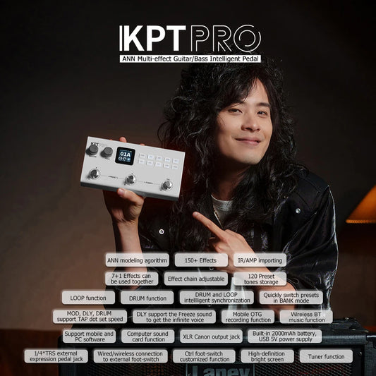 White Guitar Pedal with Compression EQ Delay and Reverb