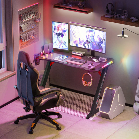 Z-Shaped Gaming Desk with RGB LED Lights 140cm