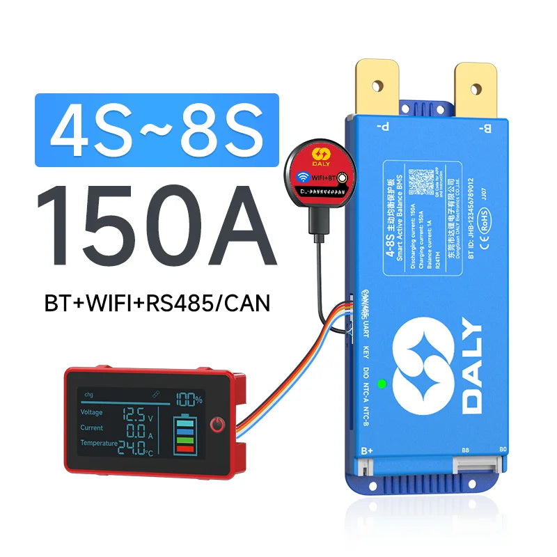4-8S 150A Li-Ion BMS Active Balance LCD