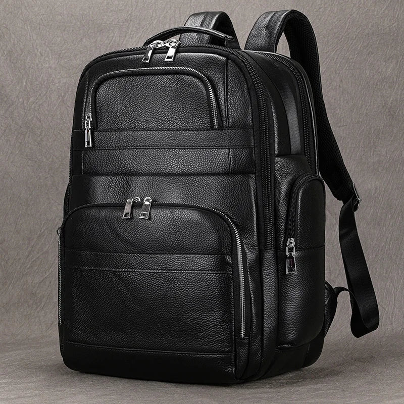 Large Capacity Leather Laptop Backpack with USB Charging