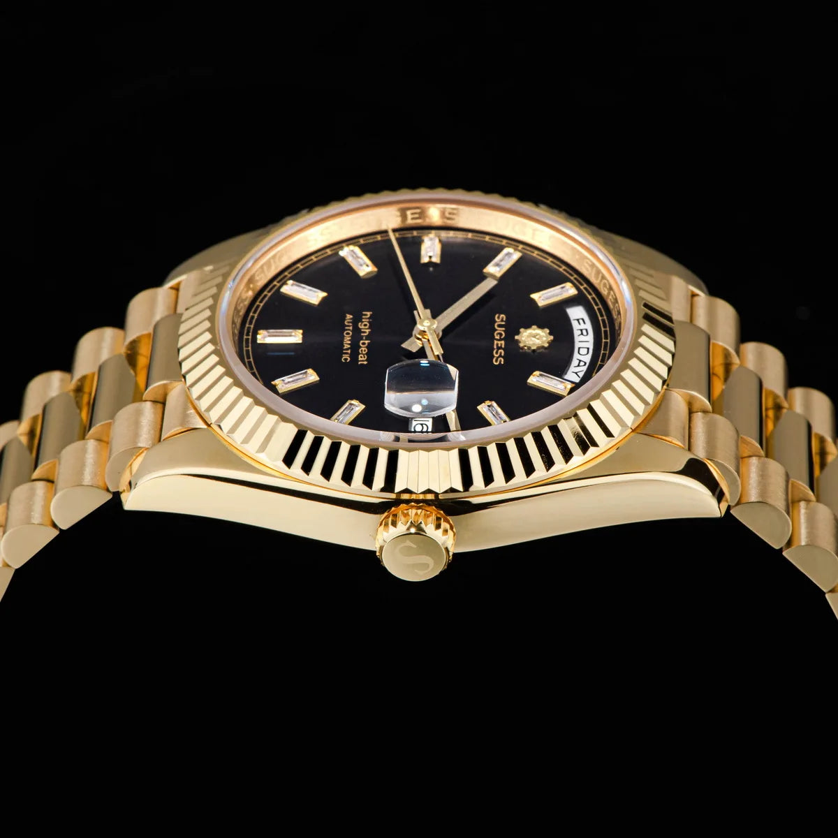 Luxury Retro Automatic Men’s Wristwatch 40mm Sapphire Golden Black