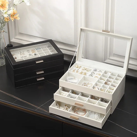 Portable Green Jewelry Organizer 3 Tier Drawers