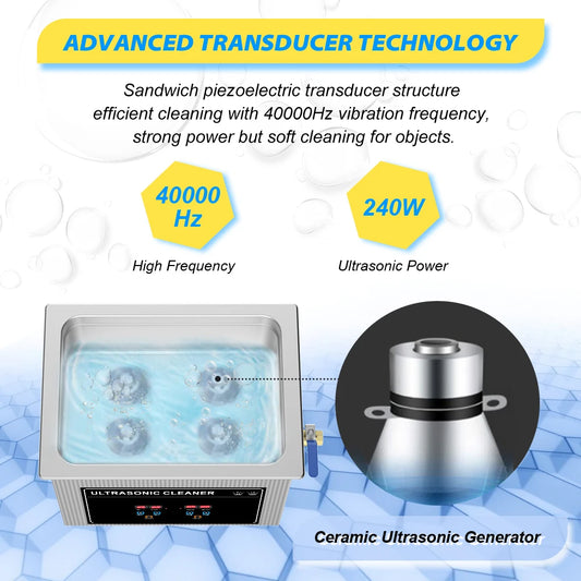 Compact 10L Ultrasonic Cleaning Bath with Basket