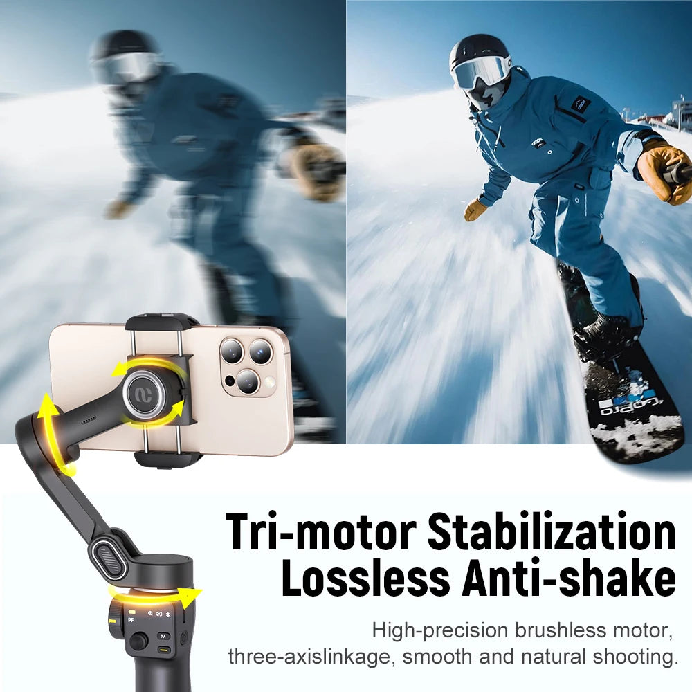 Travel Gimbal Kit with Selfie Stick for iPhone Android Black