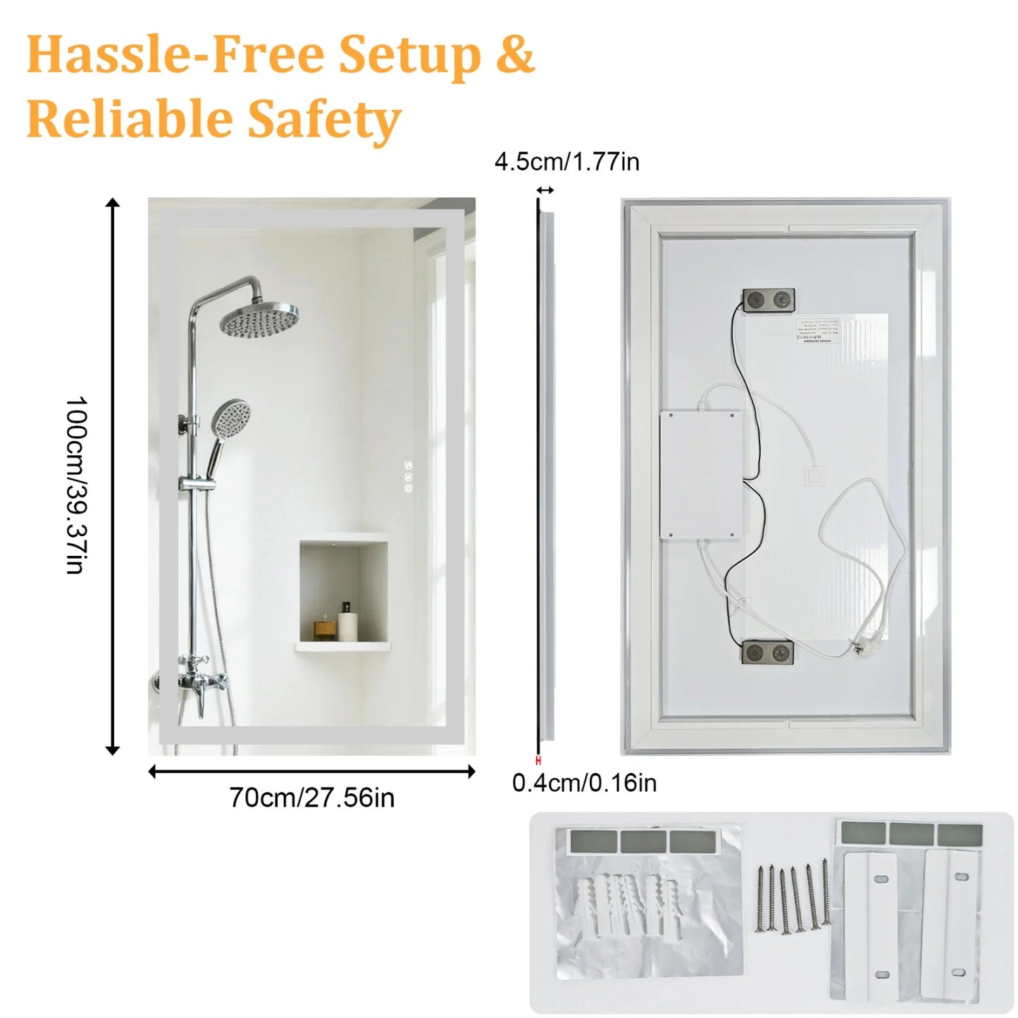 100x70cm Smart LED Bathroom Mirror Bluetooth Speaker Dimmable