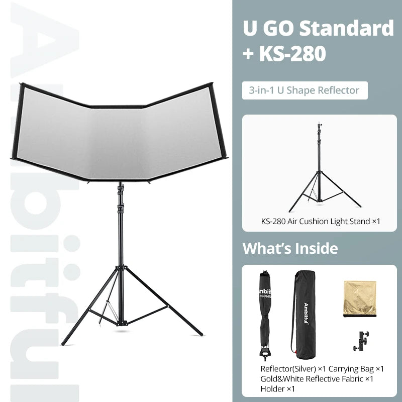 3-in-1 Photography Reflector Kit 280cm Light Stand