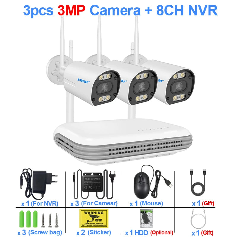 3MP WiFi CCTV Security Camera System with 8CH NVR