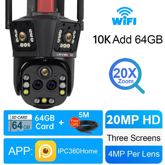 10K 20MP Security Camera 20x Zoom 64GB