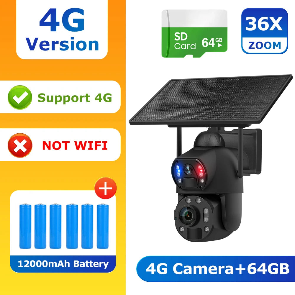 4K 36X Zoom 4G Security Camera 64GB Storage