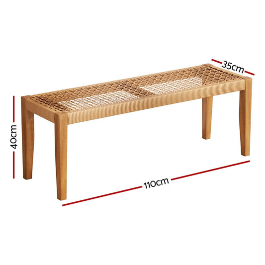 Acacia Wood Patio Bench 2-Seater Outdoor Dining Seat