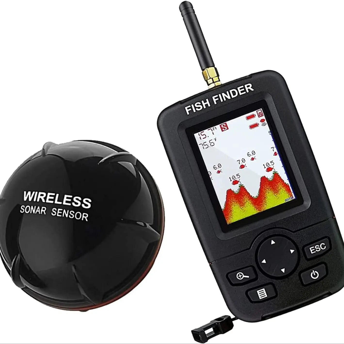 Rechargeable Fish Finder with Wireless Sensor and Depth Alert