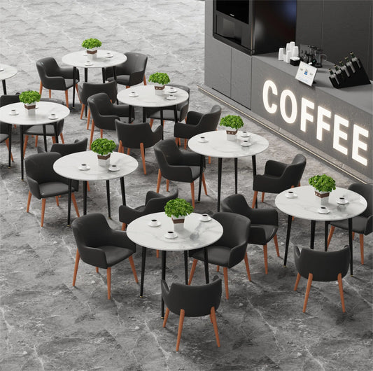 80cm Round Dining Table with Grey Marble Top for 4