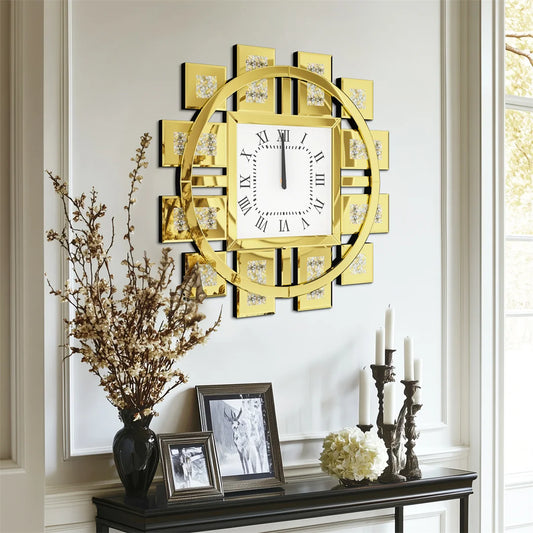 60cm Crushed Crystal Diamond Wall Clock Gold Decor