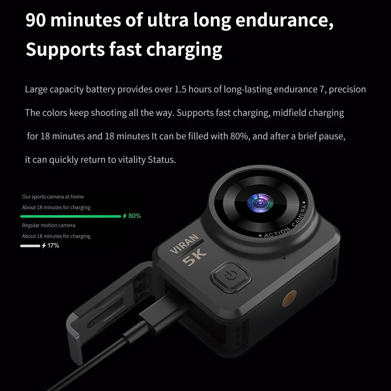 128GB 5K Sports Camera Wide Angle Video Recording